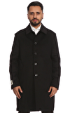 Resim Siyah Uzun Kollu Gömlek Yaka Yün Kaban