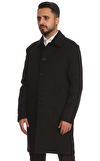 Resim Siyah Uzun Kollu Gömlek Yaka Yün Kaban
