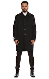 Resim Siyah Uzun Kollu Gömlek Yaka Yün Kaban