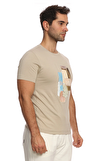 Resim Bej Baskılı Kısa Kollu Bisiklet Yaka Erkek T-Shirt