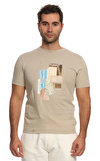 Resim Bej Baskılı Kısa Kollu Bisiklet Yaka Erkek T-Shirt