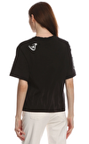 Resim Siyah Karışık Desenli Kısa Kollu Bisiklet Yaka Pamuk Kadın T-Shirt