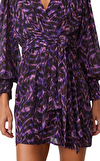 Resim Mor Karışık Desenli Uzun Kol V Yaka Mini Boy Elbise