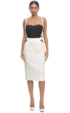 Resim Ekru Askılı Cut Out Detaylı Yüksek Bel Midi Etek