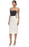 Resim Ekru Askılı Cut Out Detaylı Yüksek Bel Midi Etek