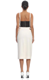 Resim Ekru Askılı Cut Out Detaylı Yüksek Bel Midi Etek