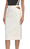 Resim Ekru Askılı Cut Out Detaylı Yüksek Bel Midi Etek