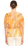 Resim Turuncu Karışık Desenli Kısa Kol Sıfır Yaka Bluz