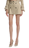 Resim Bej Pileli Normal Bel Mini Etek