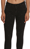 Resim Siyah Taş İşlemeli Dar Paça Pamuklu Jean Pantolon