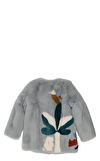 Resim Gri Kuş Desenli Uzun Kollu Çocuk Kürk Ceket