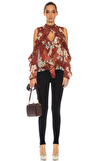Resim Çok Renkli Çiçek Desenli Uzun Kol Yarım Balıkçı Yaka Saten Bluz