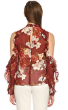 Resim Çok Renkli Çiçek Desenli Uzun Kol Yarım Balıkçı Yaka Saten Bluz