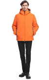 Resim Turuncu Düz Desenli Uzun Kollu Kapüşonlu Yakalı Mont