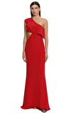Resim Kırmızı Tek Omuz Asimetrik Yaka Maksi Boy Uzun Elbise