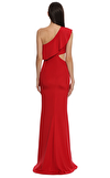 Resim Kırmızı Tek Omuz Asimetrik Yaka Maksi Boy Uzun Elbise