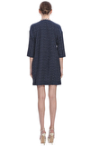 Resim Lacivert Kare Desenli Yarım Kol Kayık Yaka Pamuk Mini Boy Elbise