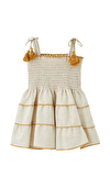 Resim Bej Katman Detaylı Askılı Kare Yaka Pamuklu Kız Çocuk Elbise