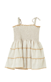Resim Bej Katman Detaylı Askılı Kare Yaka Pamuklu Kız Çocuk Elbise