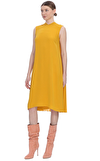 Resim Sarı Kolsuz V Yaka İpek Midi Boy Elbise