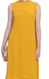 Resim Sarı Kolsuz V Yaka İpek Midi Boy Elbise