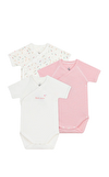 Resim Çok Renkli Kısa Kollu Pamuk 3'lü Yeni Doğan Body Seti