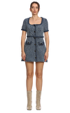 Resim Mavi Karışık Desenli Kısa Kollu Yuvarlak Yaka Mini Boy Elbise