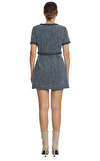 Resim Mavi Karışık Desenli Kısa Kollu Yuvarlak Yaka Mini Boy Elbise