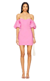 Resim Pembe Düşük Omuz Kalp Yaka Mini Boy Elbise