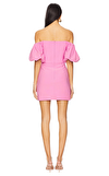 Resim Pembe Düşük Omuz Kalp Yaka Mini Boy Elbise