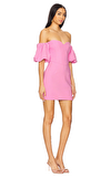 Resim Pembe Düşük Omuz Kalp Yaka Mini Boy Elbise
