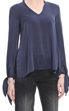 Resim Lacivert Uzun Kol V Yaka Bluz