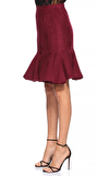 Resim Bordo Volanlı Yüksek Bel Mini Etek