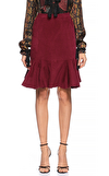 Resim Bordo Volanlı Yüksek Bel Mini Etek