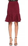Resim Bordo Volanlı Yüksek Bel Mini Etek