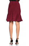 Resim Bordo Volanlı Yüksek Bel Mini Etek