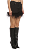 Resim Siyah Tüy Detaylı Normal Bel Mini Etek