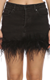 Resim Siyah Tüy Detaylı Normal Bel Mini Etek