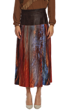 Resim Çok Renkli Piliseli Karışık Desenli Normal Bel Midi Etek