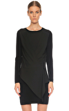 Resim Siyah Uzun Kol Bisiklet Yaka Yünlü Mini Boy Elbise