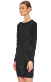 Resim Siyah Uzun Kol Bisiklet Yaka Yünlü Mini Boy Elbise