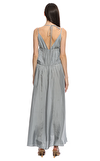 Resim Gri Askılı Deriv V Yaka İpek Maksi Boy Elbise