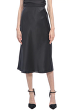 Resim Siyah Normal Bel Midi Saten Etek