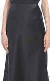 Resim Siyah Normal Bel Midi Saten Etek