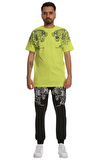 Resim Yeşil Baskılı Kısa Kollu Bisiklet Yaka Pamuk Erkek T-Shirt