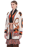 Resim Çok Renkli Karışık Desenli Uzun Kol Şal Yaka Yün Karışımlı Hırka