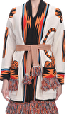 Resim Çok Renkli Karışık Desenli Uzun Kol Şal Yaka Yün Karışımlı Hırka