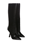 Resim Siyah Deri Yüksek Topuklu Kadın Çizme