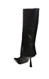 Resim Siyah Deri Yüksek Topuklu Kadın Çizme