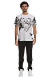 Resim Beyaz Baskılı Kısa Kollu Bisiklet Yaka Pamuk Erkek T-Shirt